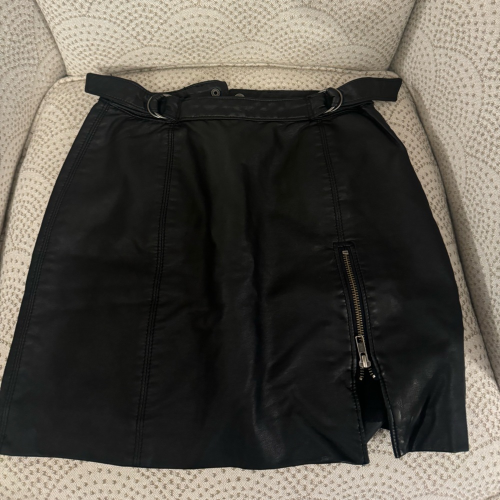 Free People Black Leather Skirt